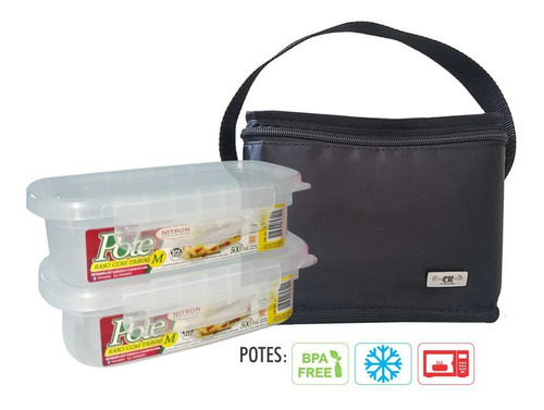 Bolsa Térmica Pequena Lancheira Com Potes 500ml Kit03