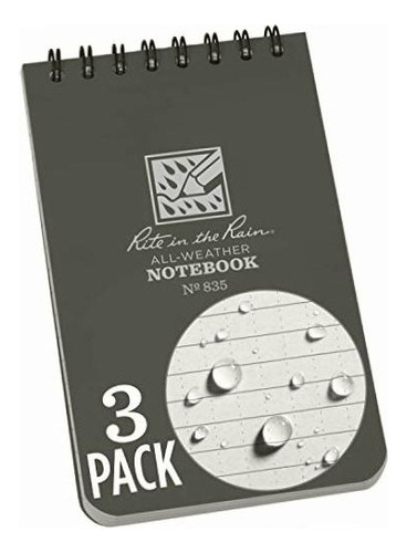 Rite In The Rain All-weather Top-spiral Notebook, 3 X 5 , Color Gris