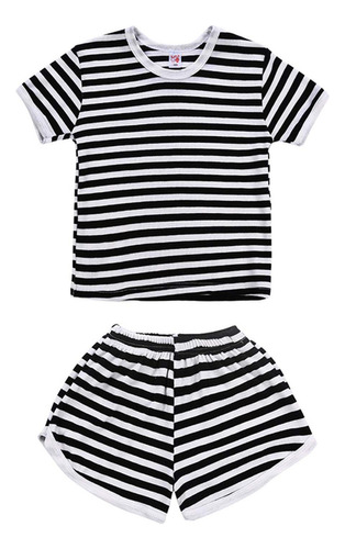 Conjunto De Playera De Rayas Blancas Y Negras Para Niños, V