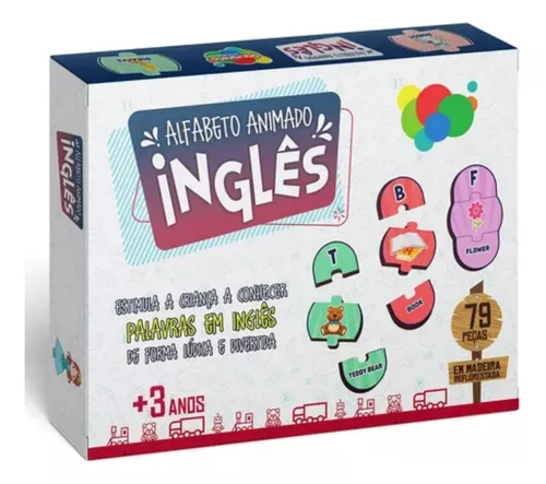 Quebra-Cabeça Alfabeto em Inglês Brinquedo Educativo Madeira