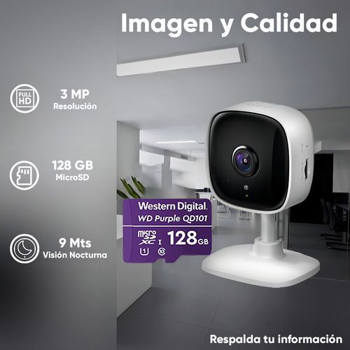 Tp-link Cámara De Seguridad Para Interiores Tapo-c110-plus-128 Con Microsd 128gb Audio Bidireccional Alarma Con Luz Y Sonido 3mp Fácil Configuración C110 Detección De Movimiento Y Notificaciones