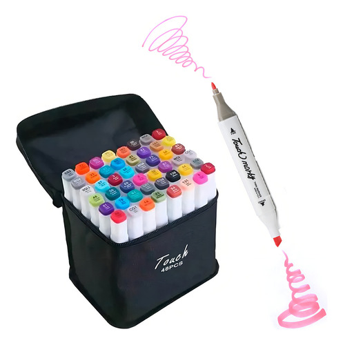 Kit Estojo Canetinhas Permanente Ponta Dupla 48 Cores