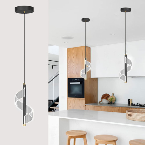 Caneoe Lampara Colgante Led Negra Isla Cocina Espiral Sala 1