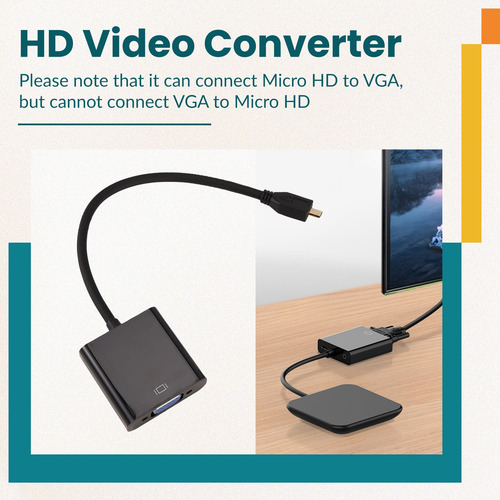 Cable Adaptador Micro A Vga, Convertidor De Vídeo De 1080p C