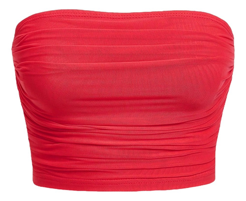 Crop Top Casual Blusa Malla Ondulada Fruncido Strapless