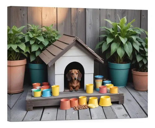 comprar Cuadro Decorativo Canvas Perro Salchicha Y Casita Art 135x90