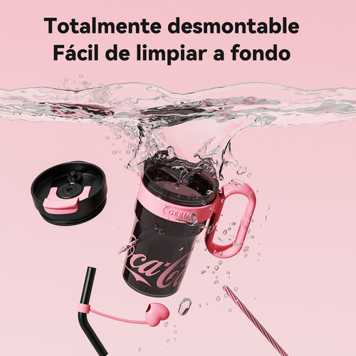 Cocacola Vaso De Plástico Transparente Con Tapa 800ml De Tritan Alimenticio Con Asa Y Popote Para Bebidas Frías Y Calientes Verde