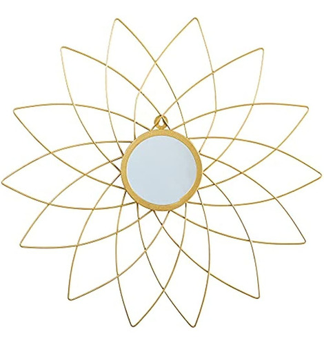 26in. Espejo De Pared Con Detalle De Flor De Metal Dorado