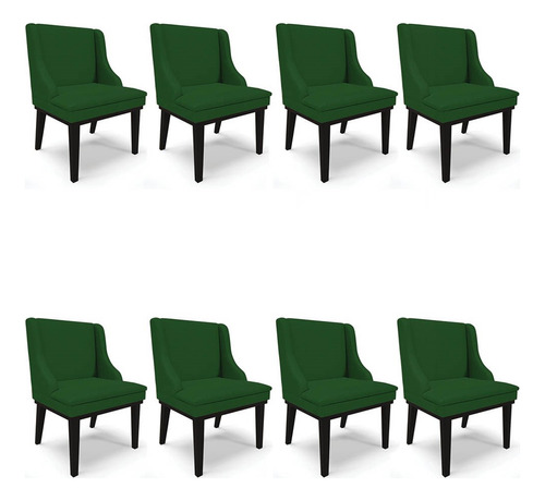 Kit 8 Cadeiras Estofadas Jantar Base Pto Lia Veludo Verde