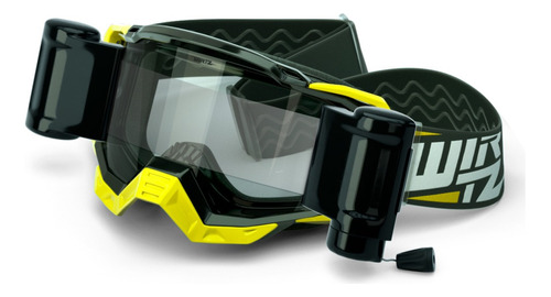 Antiparras Motocross Wirtz Elevate Roll Off Enduro Atv Mtb Lente Transparente Armazón Black&yellow Talle Adulto