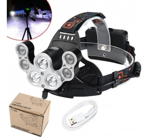 Lanterna Cabeça Bike 7 Led Xml T6 35000lm Recarregavel Foco Cor da lanterna Preto Cor da luz Branco