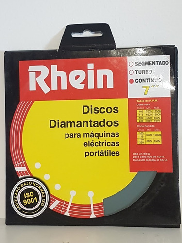 Disco De Corte Diamantado Continuo 180mm 7puLG Rhein