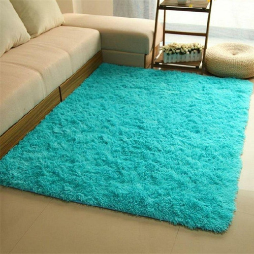 Tapete Felpudo Antiderrapante Para Sala Peludo 1,00x2,00m Cor Azul-turquesa