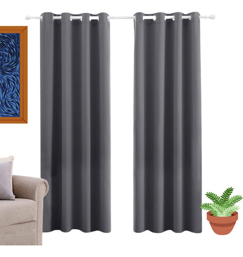 2 Cortinas Blackout Con Aislamiento Térmico Impermeable Gris