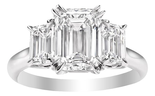 Anillo 3 Diamantes Esmeralda Tres Piedras Oro Blanco 14 Quil
