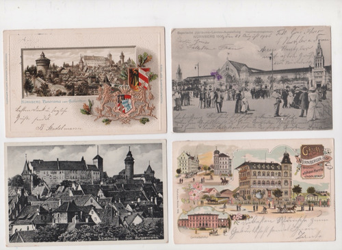 4 Tarjetas Postales Circuladas Paisajes De Nuremberg Años 20