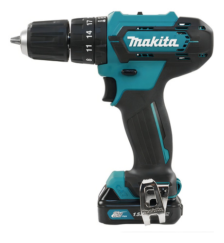 Taladro percutor atornillador inalámbrico de 10mm Makita HP333DWYE 12V + 2 baterías de 1.5Ah + accesorio con maletín de transporte