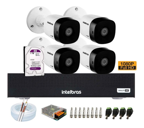 Kit Intelbras 4 Cam 1230b G7 Full Hd Dvr Mhdx 3008c C/hd 1tb