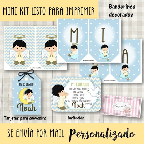 Kit Imprimible Básico Bautismo Angelito Bebé #2 Ángel Nene