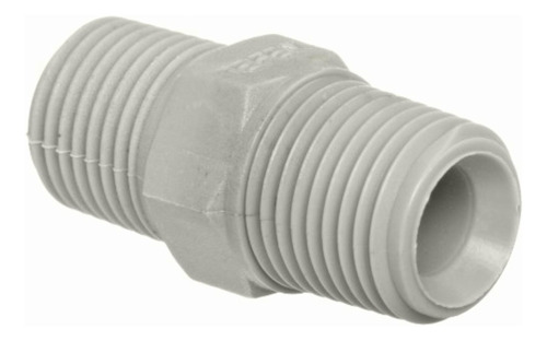 Tefen Nylon 6/6 Tubo Fitting, Hex Nipple, Gris, Npt Macho,