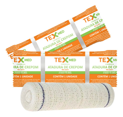 Atadura Crepom Texmed Bandagem Elástica 06cmx1,20m 120 Rolos