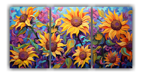 150x75cm Cuadro Girasoles Colores Vibrantes Enmarcada Flores