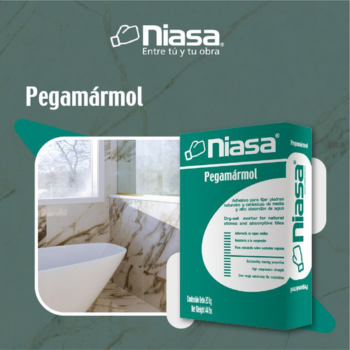 Niasa Pegamarmol Adhesivo Bco Especializado Para Marmol 2 Pz