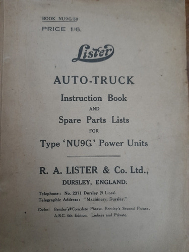 Lister Auto Truck Libro Uso Partes Nu9g Inglaterra Único E9