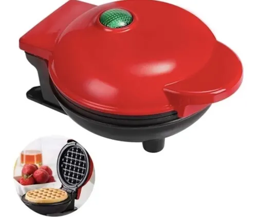 Mini Wafflera Wafles Maquina Hot Cake Pequeña Wafflera Rojo