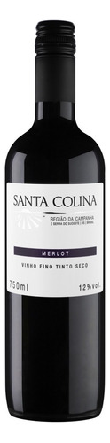 Vinho fino tinto seco merlot Santa Colina adega Nova Aliança 750 ml