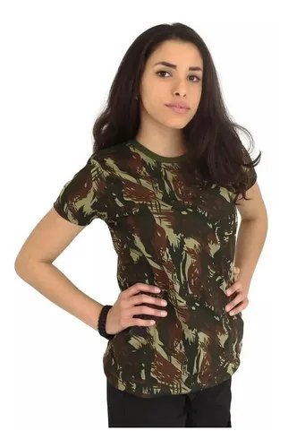 Camiseta Feminina Militar Baby Look Camuflada Exército Brasileiro