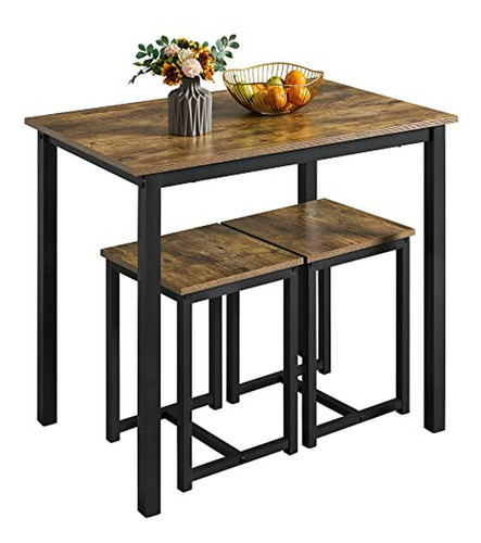 Mesa De Comedor Industrial Con Taburetes, Calidad Compacta E