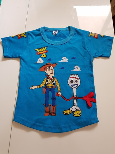 ,remera De Algodon Estampada Toy Story Niños Celeste
