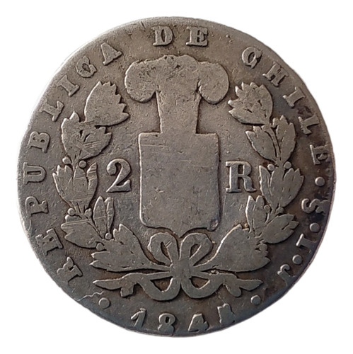 Moneda Chile 2 Reales Repúblicanos 1845 Plata 0.9(x1738