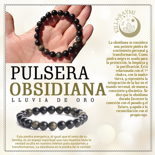 Pulsera Elastica Obsidiana Dorada, Obsidiana Lluvia De Oro 