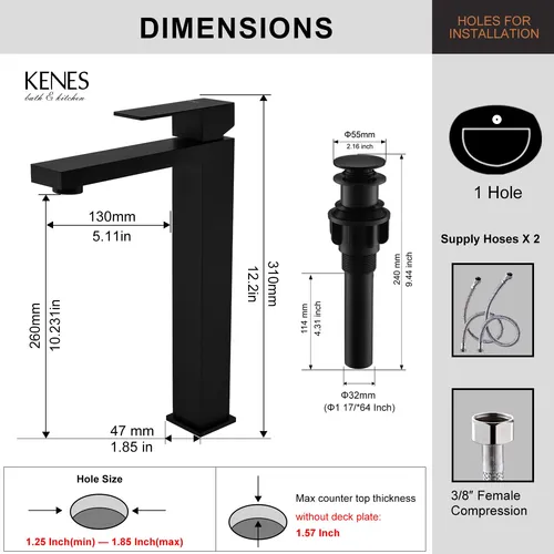Canilla C/drenaje Para Baño 25cm Negro