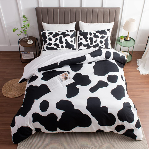 Juego De Ropa De Cama Con Estampado De Vaca, Tamaño Qu...