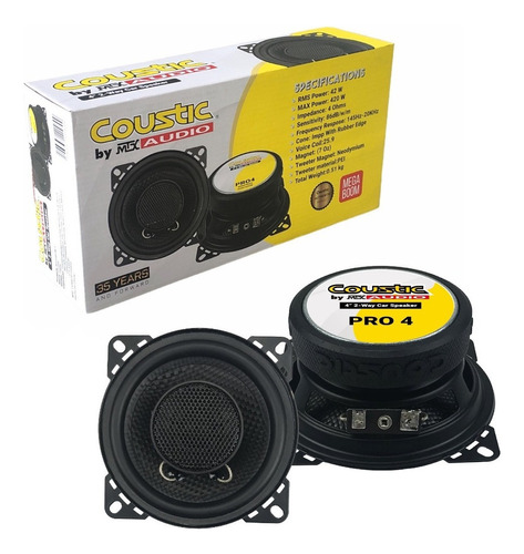 Bocinas 4 Pulgadas Coustic Pro4 2 Vias 400 Watts Max Color Negro