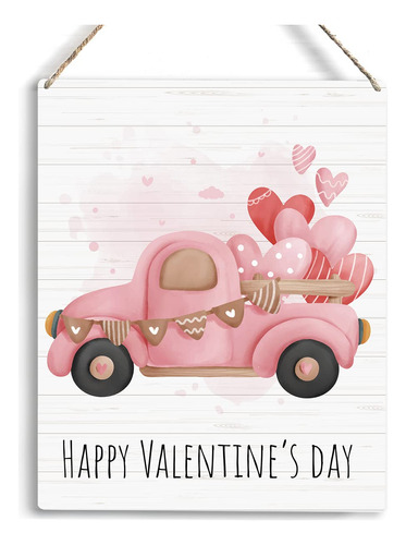 Cartel Romantico Madera Feliz Dia San Valentin Diseño Camion