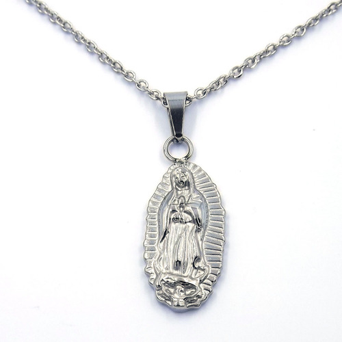 Collar Acero Inoxidable Plateado Virgen De Guadalupe