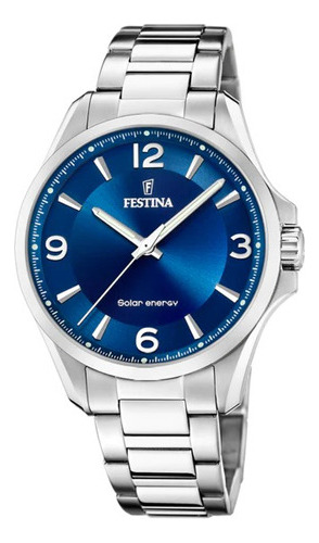 Relógio masculino Festina F20656.2 Solar Energy Blue Mesh Color Silver Bezel Color Silver