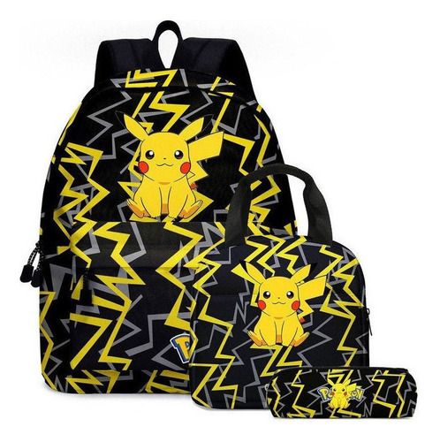 Mochila Estudantil Para Pokemon Pikachu Lancheira 3pcs Pika