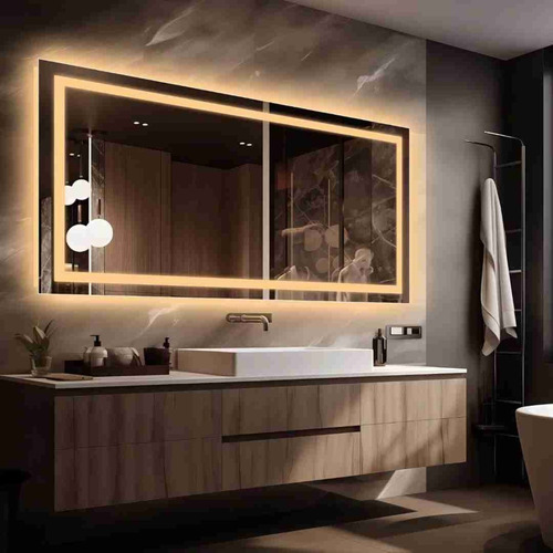 Espelho Retangular Horizontal Jateado Com Led Touch 50x70