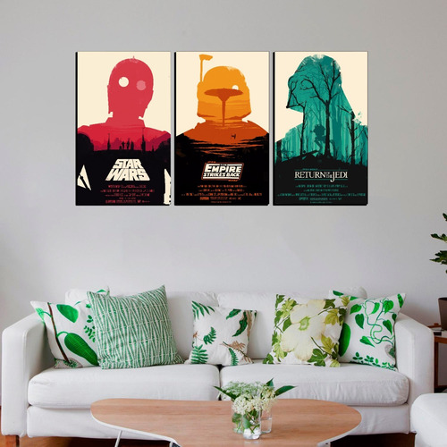 Imagen 3 de 3 de Cuadro Triptico 90x50cm C3p0 Darth Star Wars