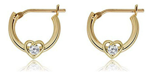 Pendientes Aros Corazón 10mm Oro 10k Con Cz Simulado.