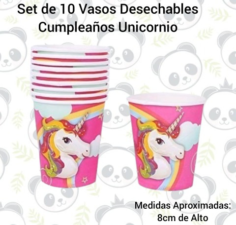 Set De 10 Vasos Desechables Cumpleaños Unicornio