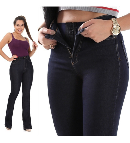 Calça Sawary Jeans Flare Alta Super Lipo + Cinta Modeladora 