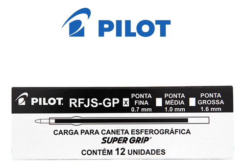 Refil Carga Rfjs Para Caneta Pilot Super Grip 0.7 Preta 5uni