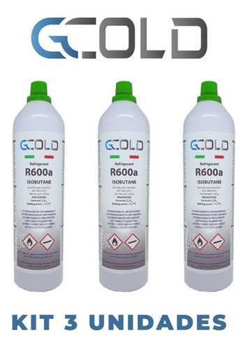Imagem 2 de 4 de Kit C/ 3 Latas Gás R600a Isobutano Com 420g R600