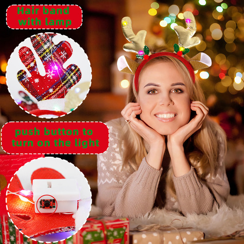 Qk 12pcs Navidad Diademas Con Luces Led Alce